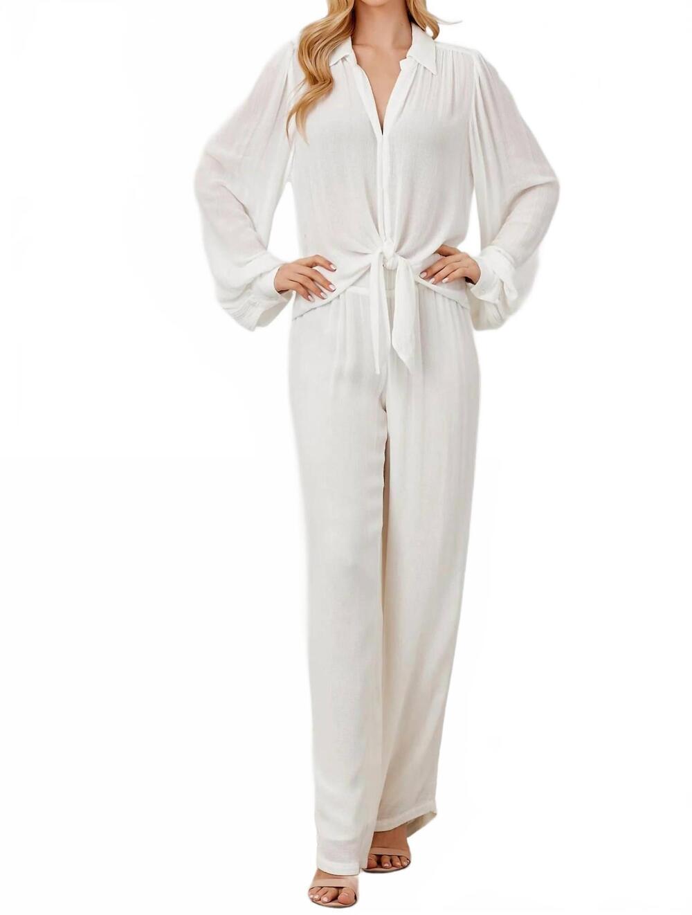 NEW MAVEN WEST tie-front button-down blouse in pearl